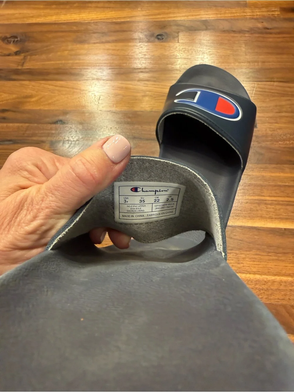 Champion Navy Slides with Red & White Logo for Kids